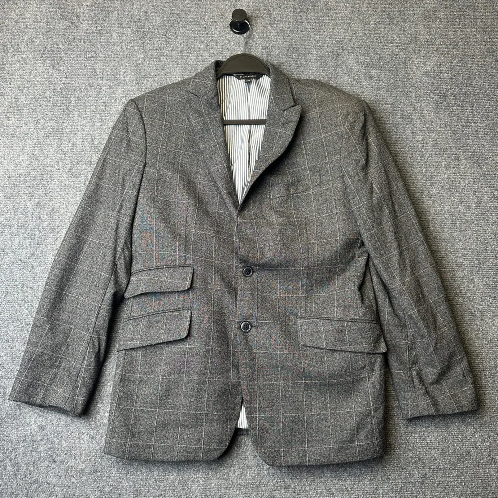 Banana Republic Blazer Mens 38S Gray Windowpane Wool Marzotto Italian Fabric
